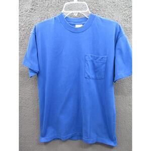 Vintage Blank T Shirt Men Large Blue Pocket Tee BVD Premium Series Single Stitch